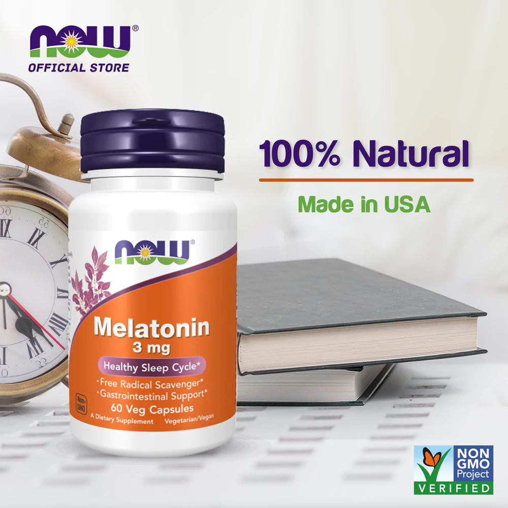 NOW MELATONIN 3 MG FOR HEALTHY SLEEP CYCLE ( MELATONIN ) 60 VEG. CAPSULES